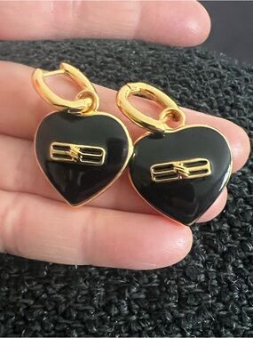 Gold & Black Heart Charm Earrings - Women Jewelry
